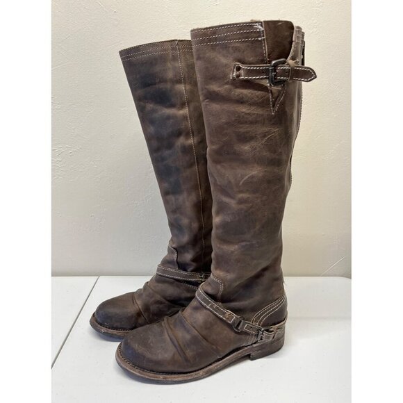 Freebird By Steven Roadie Boots Womens 9 Brown Leather Knee-High Red Back Zip